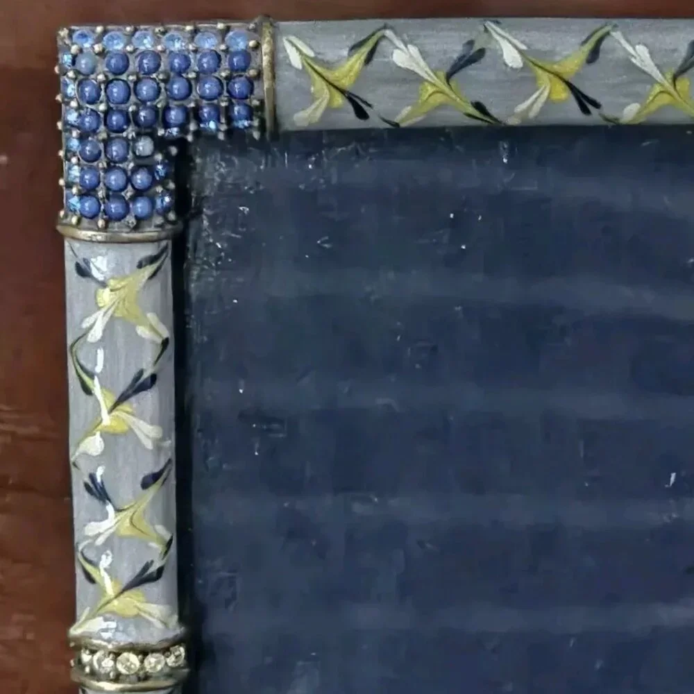 RARE JAY STRONGWATER ARGYLE PLAID BLUE DARJEELING PAVE CRYSTAL ENAMEL FRAME